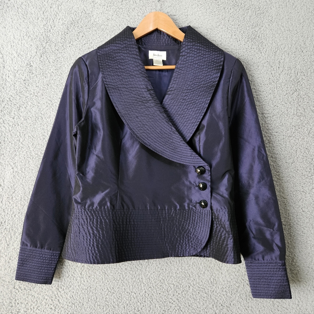 Neiman Marcus Purple Silk Blazer Size 14 L Shawl Collar Women's Evening Jacket